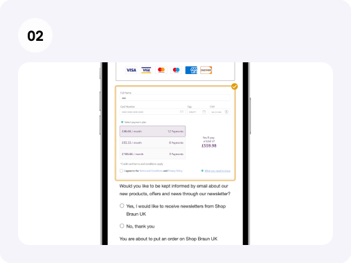 Bild zeigt, wo Sie beim Checkout Ihren Tarifplan auswählen können.