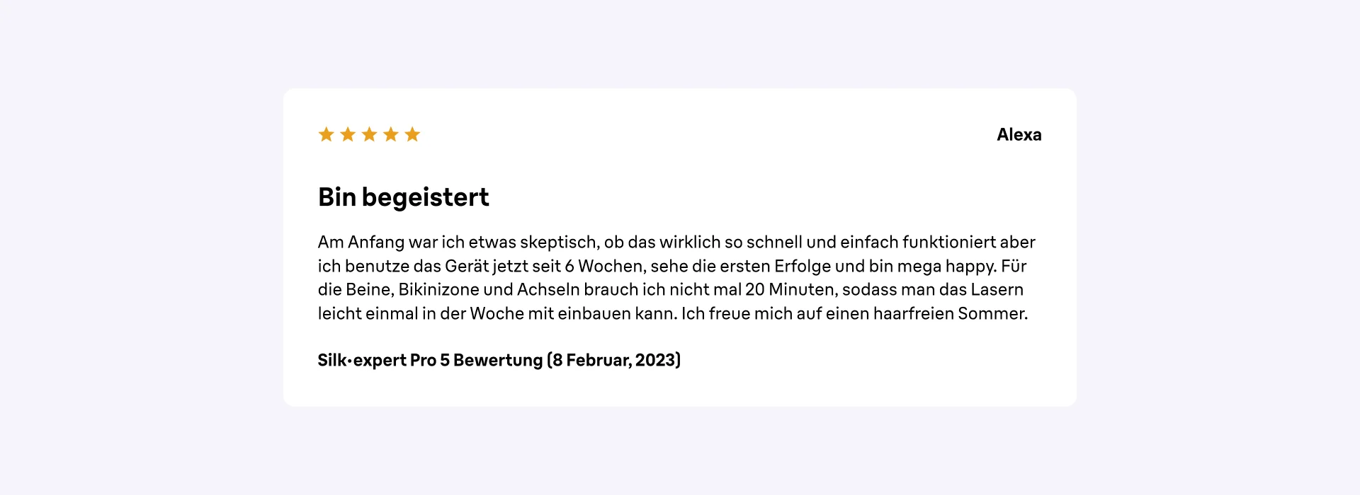 Screenshot einer 5-Sterne-Bewertung, die am 8. Februar 2023 von einem Kunden hinterlassen wurde.