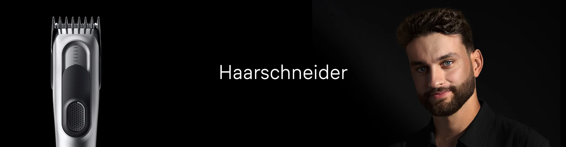 Bild zeigt einen Mann, der mit einem Braun-Haarschneider nach vorne blickt