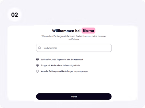 Demonstration der Customer Journey bei der Site-Weiterleitung von Klarna